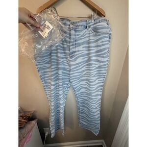 STUDIO UNTOLD Zebra Print Jeans US 24 Blue Statement Denim Straight Leg NWP NEW